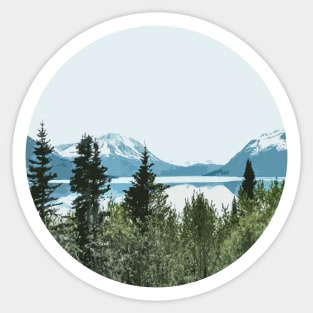 Snow Mountains Lake Trees Art Sticker